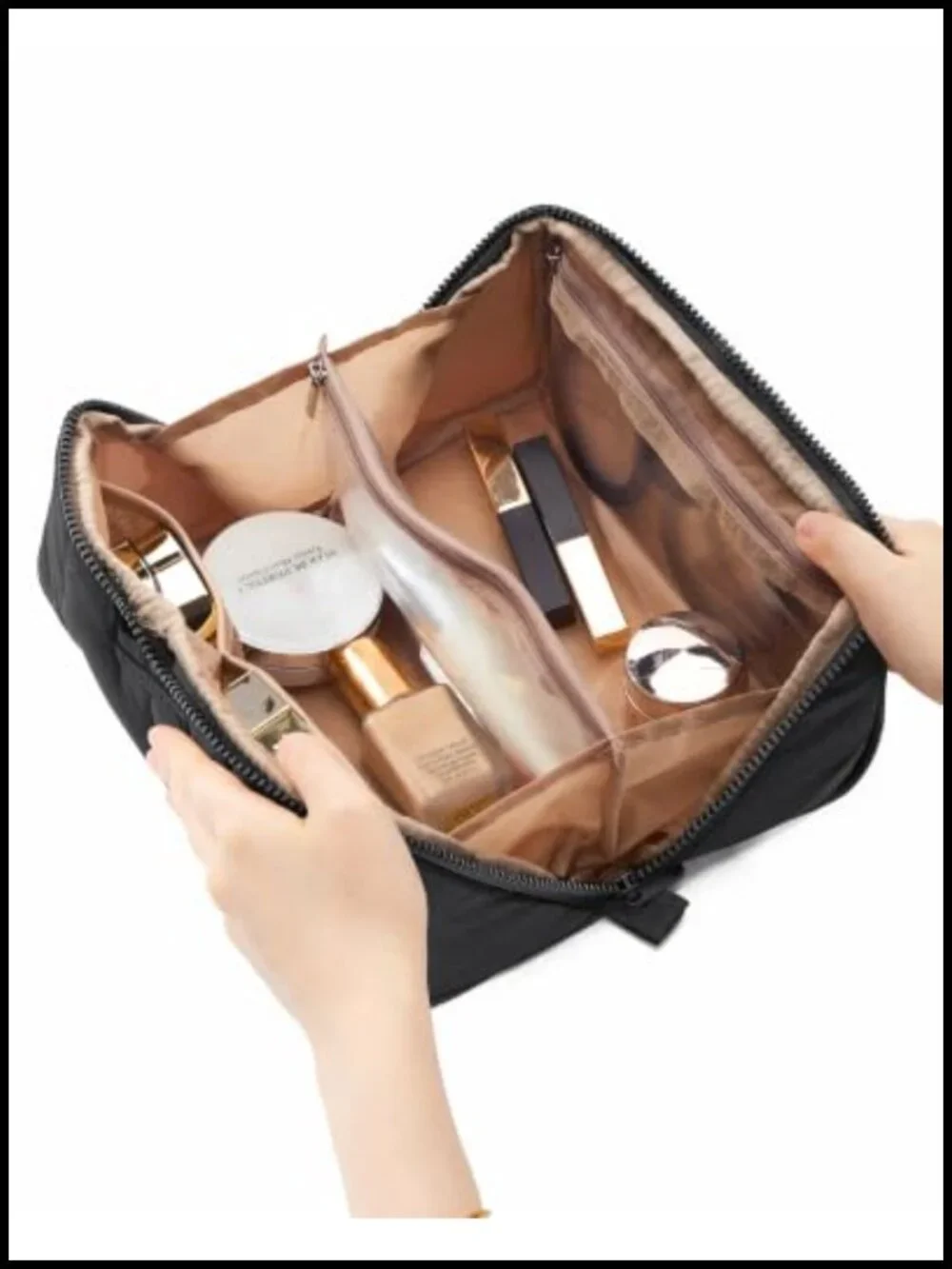 Fluffy Travel Makeup Bag with Dividers & Brush Holder